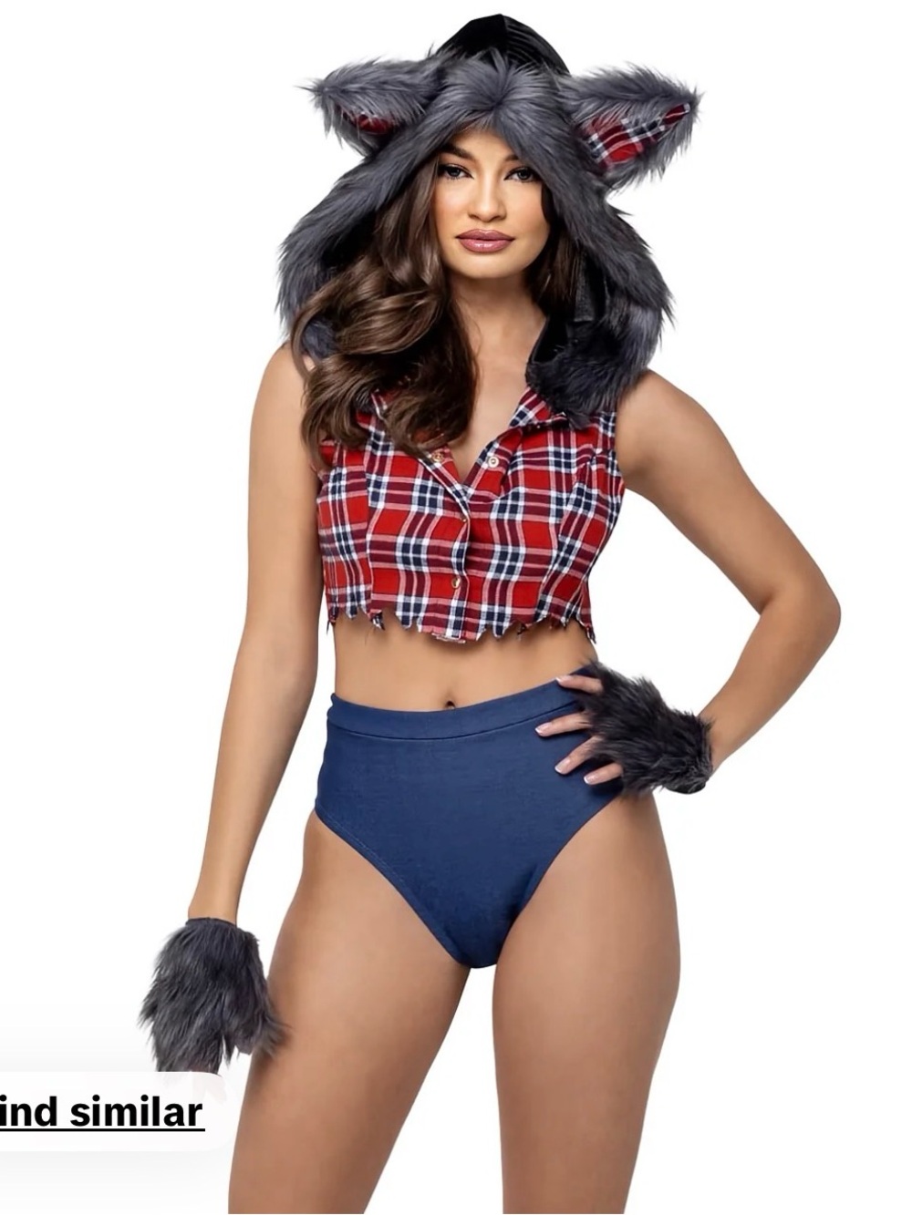 Women’s Sexy Werewolf Shewolf Costume 3-Piece Plaid Halloween Outfit